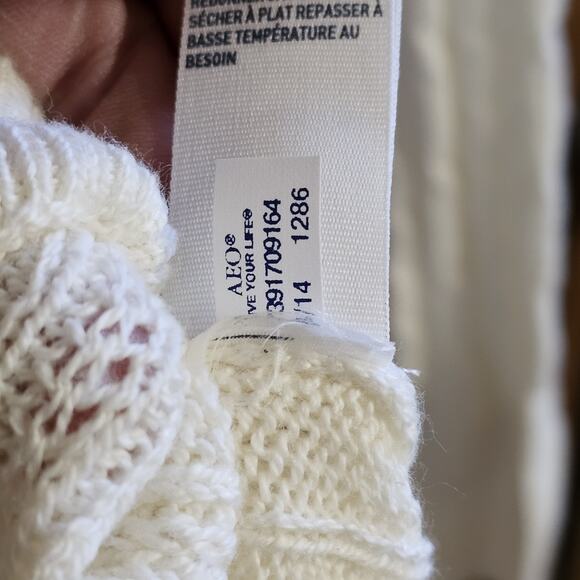 AEO Y2K Womens Cableknit Wool Blend Sweater Size L Pullover Neutral Quiet Luxury - Picture 5 of 7